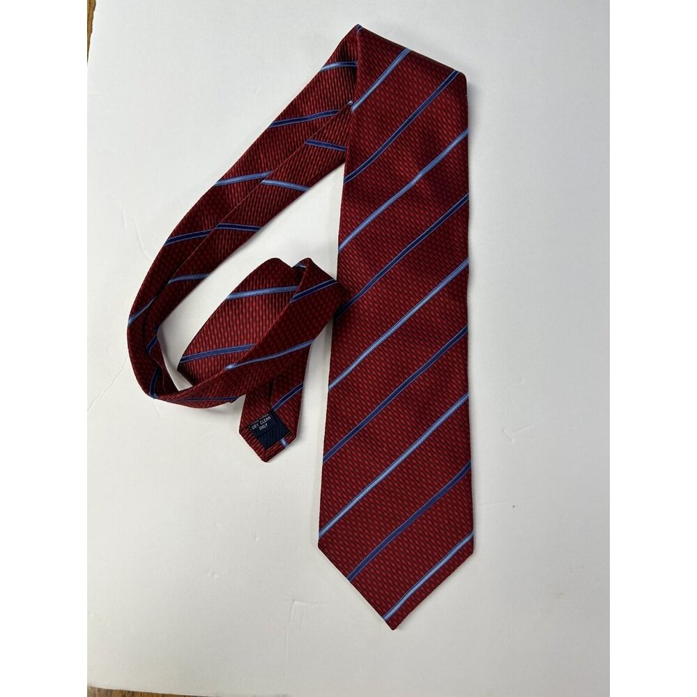 Henry Jacobson Red Blue Stipe Design Motif Silk Neck Tie